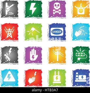 high voltage web icons in grunge style for user interface design Stock Vector