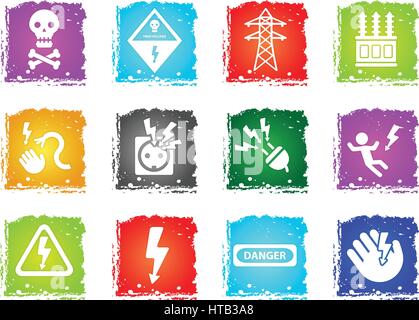 high voltage web icons in grunge style for user interface design Stock Vector