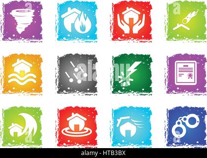 Home Insurance simply symbols in grunge style for user interface design Stock Vector