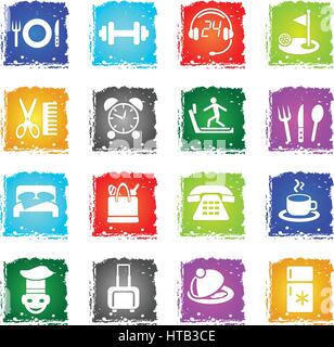 hotel service web icons in grunge style for user interface design Stock Vector