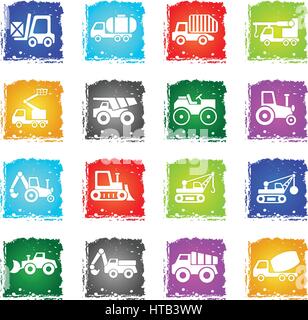 Vector construction transport web icons in grunge style for user interface design Stock Vector