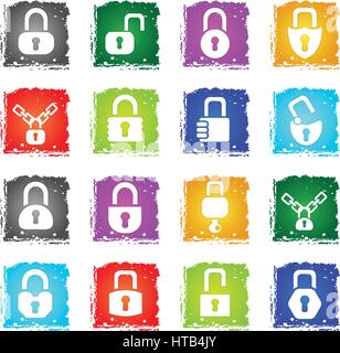 lock web icons in grunge style for user interface design Stock Vector