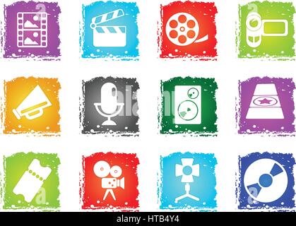 Film Industry simply symbols in grunge style for user interface design Stock Vector