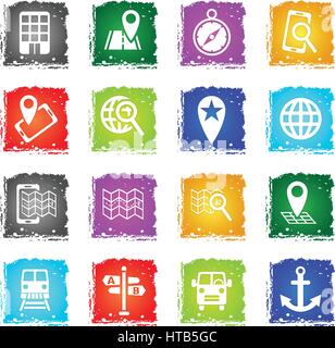 navigation transport map web icons in grunge style for user interface design Stock Vector