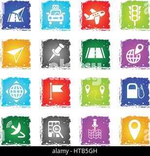 navigation transport map web icons in grunge style for user interface design Stock Vector