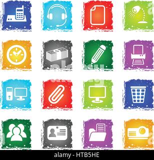 office web icons in grunge style for user interface design Stock Vector