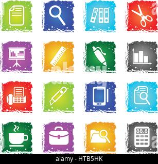 office web icons in grunge style for user interface design Stock Vector