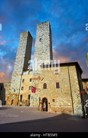 The so called twin towers of San Gimignano built in the 13th century as defensive towers San Gimignano, Tuscany Italy