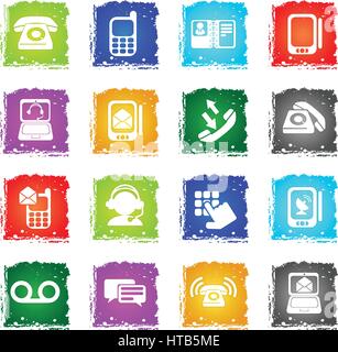 Telephone simply symbols in grunge style for user interface design Stock Vector