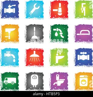 plumbing service web icons in grunge style for user interface design Stock Vector