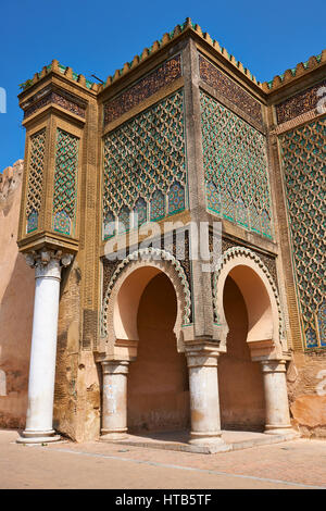 Bab Mansour gate, named after the architect, El-Mansour, completed in 1732. The design of the gate plays with Almohad patterns. It has zellij mosaics  Stock Photo