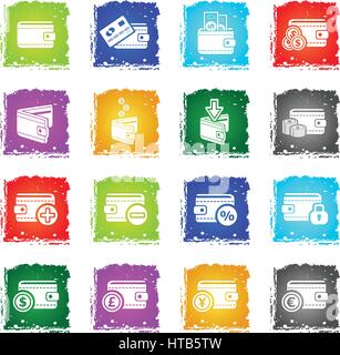 set of money icons in grunge style for user interface design Stock Vector