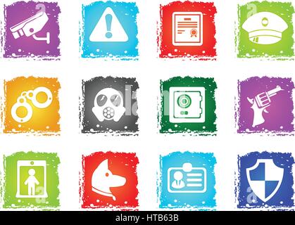 Security simply symbols in grunge style for user interface design Stock Vector