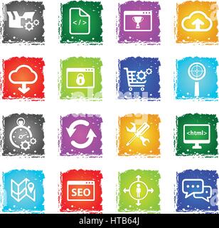 SEO and development simply symbols in grunge style for user interface design Stock Vector