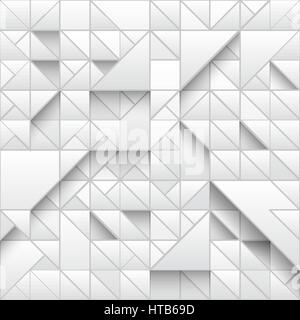 White triangle geometric seamless pattern background. 3d design with simple print. Shapes and shadows. Vector repeating texture. Modern light swatch.  Stock Vector