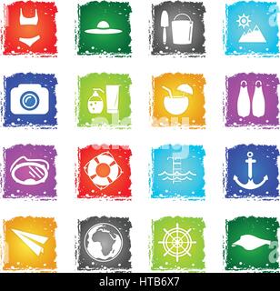beach web icons in grunge style for user interface design Stock Vector