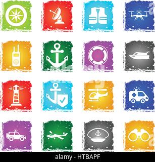 coast guard web icons in grunge style for user interface design Stock Vector