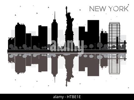 New York City skyline black and white silhouette with Reflections. Vector Illustration. Simple flat concept for tourism presentation, banner, placard  Stock Vector