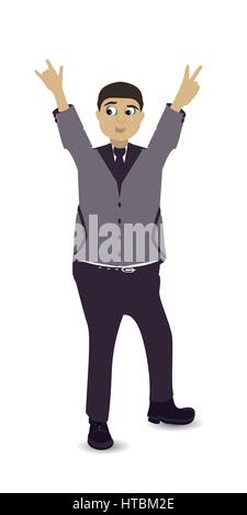 Greeting. The guy raised his hands up. Victory Stock Vector