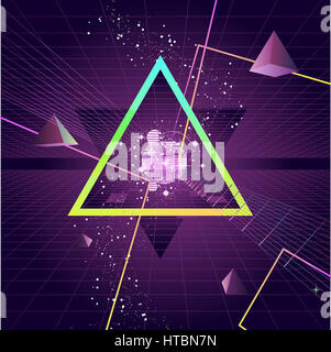 Triangle Pyramid futuristic Retro 80's Style Background, vector illustration cartoon. Stock Photo