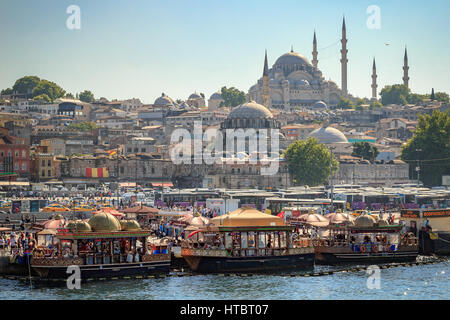 historical centre istanbul seashore with boats and tower turkey Stock Photo