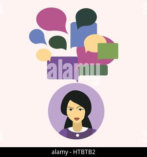 Chinise beautifull nice women with chat message. Business support. Stock Vector