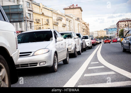 View from below to cars in a queue in traffic jam Stock Photo