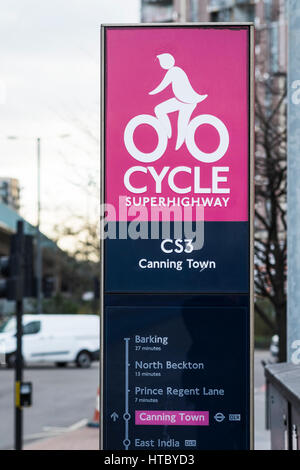 Cycle Superhighway sign, Canning Town, London, England, U.K. Stock Photo