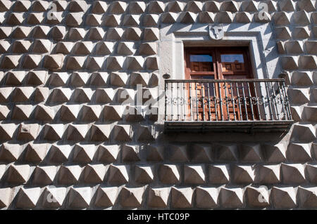 Facade of Casa de los Picos, close view. Segovia, Spain. Stock Photo