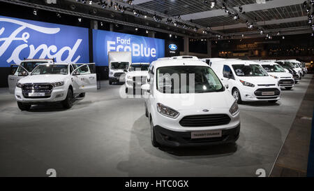 BRUSSELS - JAN 19, 2017: Ford commercial vehicles presented at the Brussels Motor Show. Stock Photo