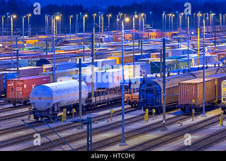Parked goods wagons at the railway station Maschen, Lower Saxony, Germany, Europe Stock Photo