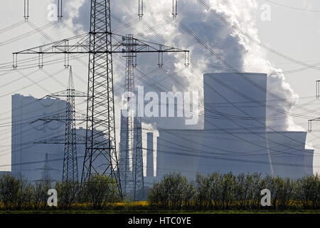 Lignite-fire-station Neurath, RWE-Power Energy company brown coal power station, Grevenbroich, North Rhine-Westphalia, Germany Europe Stock Photo