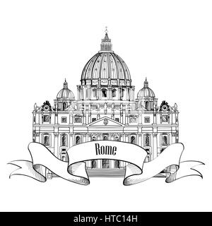 Rome city St. Peter Cathedral. Travel Italy sign. Vatican landmark Stock Vector