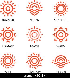 Isolated abstract round shape orange color logo set, sun logotype collection vector illustration Stock Vector