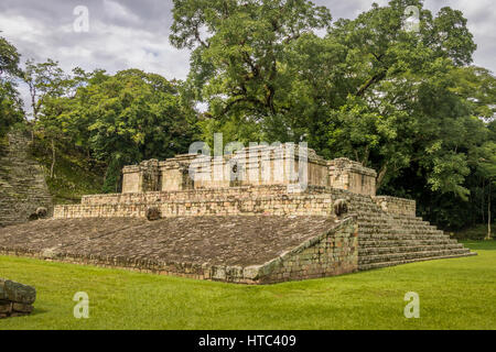 Carved Macaw in the Ball Court of Mayan Ruins - Copan Archaeological Site, Honduras Stock Photo