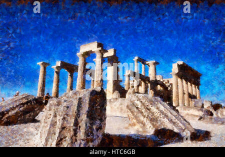 Temple of Aphaia Athena in Aegina island in Greece Stock Photo