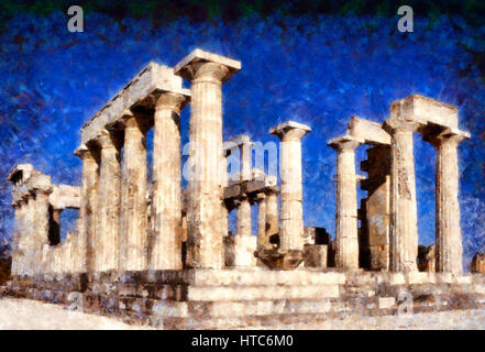 Temple of Aphaia Athena in Aegina island in Greece Stock Photo