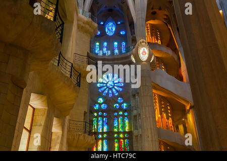 Interior of  art nouveau style cathedral Sagrada Familia in Barcelona, Catalunia, Spain. Stock Photo