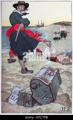 CAPTAIN WILLIAM KIDD (1654-1701) Scottish sailor and pirate as shown Howard Pyle's 1921  Book of Pirates Stock Photo