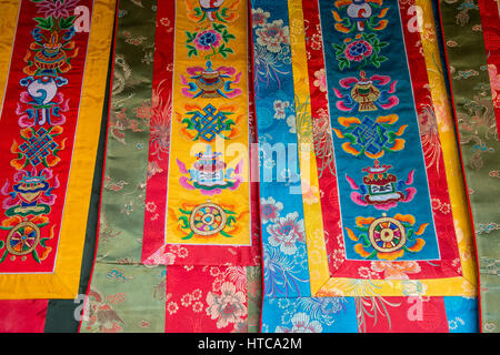 Bhutan, Thimphu. Traditional Bhutanese handicraft textiles. Stock Photo