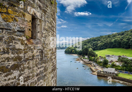 View of the bay of Conwy with one of the castle towers. Stock Photo