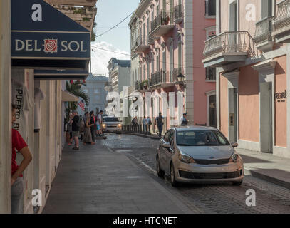 Calle Fortaleza With The Governors Mansion (La Fortaleza), In The Distance Old San Juan Puerto Rico Stock Photo