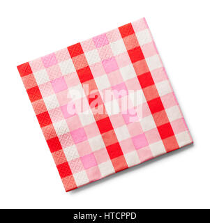 Pink Checkered Paper Napkin Isolated on White Background. Stock Photo