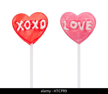Pink and Red Valentines Lollipops Isolated on White Background. Stock Photo