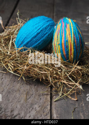 Easter nest on an old rustic wooden table Stock Photo
