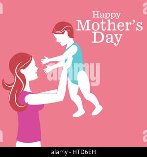 happy mothers day mom carrying baby Stock Vector
