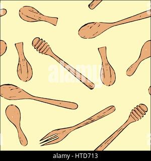 Wooden spoon and fork seamless pattern background Stock Vector