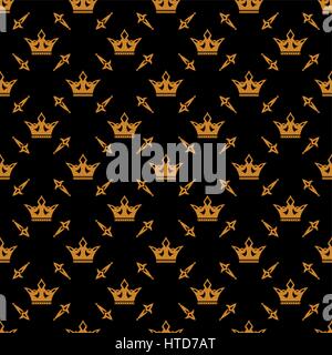 Vector seamless pattern. Luxury gold texture with repeating crowns and scepters. Pattern can be used as a background, wallpaper, wrapper or an element Stock Vector