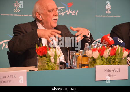 Berlin, Germany. 9th Mar, 2017. Nabi Avci, Minister of Culture and Tourism of Turkey, attends a press conference at the ITB international travel trade show in Berlin, Germany. Credit: Markku Rainer Peltonen/Alamy Live News Stock Photo