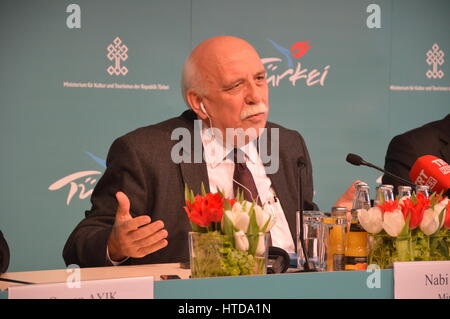 Berlin, Germany. 9th Mar, 2017. Nabi Avci, Minister of Culture and Tourism of Turkey, attends a press conference at the ITB international travel trade show in Berlin, Germany. Credit: Markku Rainer Peltonen/Alamy Live News Stock Photo